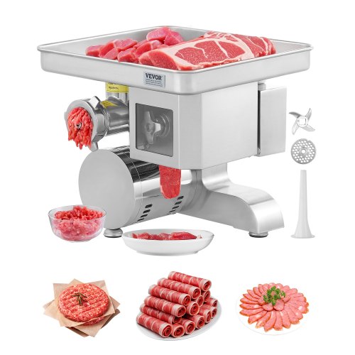 VEVOR 5 kg/Min elektrischer Fleischwolf Wurstfüller mit Klinge & Mahlplatte (5 mm), Wurstmaschine gewerblicher Fleischwolf aus Edelstahl zum Schneiden, Zerkleinern und Würfeln, Restaurant-Metzger