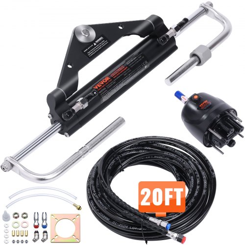 VEVOR Hydraulisches Außenborder-Lenkset, 150 PS, hydraulisches Bootslenksystem, mit Steuerpumpe, Zweiwege-Sperrzylinder und 20 Fuß hydraulischem Lenkschlauch, für Einmotorboote mit einer Station