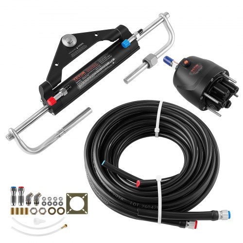 VEVOR Lenksystem Lenkungsset Hydraulisch für 150 PS Außenbordmotoren 7,32 m, mit 2,5 MPa Steuerpumpe, Beidseitig Verriegelbarer Hydraulikzylinder, 5/16-Zoll-Schnellkupplungen für Boote