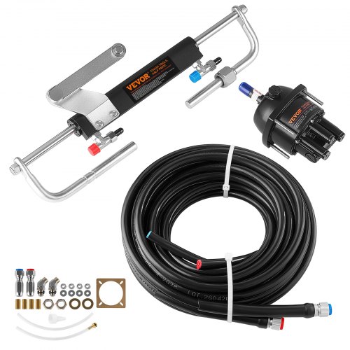 VEVOR Lenksystem Lenkungsset Hydraulisch für 90 PS Außenbordmotoren 7,32 m Bootslenksystem, Präzise Steuerung mit 2,5 MPa Steuerpumpe, Hydrauliklenkzylinder und 5/16-Zoll-Schnellkupplungen für Boote