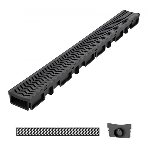 VEVOR 5 Stk. Entwässerungsrinne Bodenrinne aus Kunststoff 1005x103x62mm, Terrassenrinne mit Rost & Endkappen, 1,5t Belastbarkeit, Max. 6m³/h Durchfluss, Entwässerungssystem für Garten Gehweg Pool