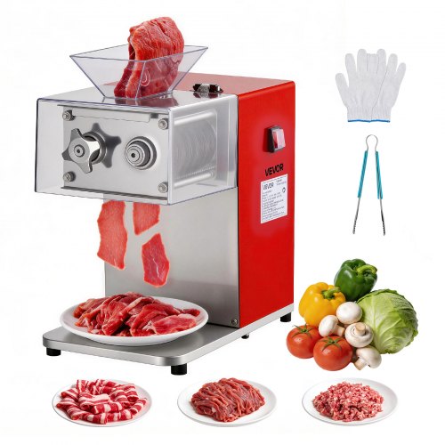 VEVOR Fleischschneidemaschine 850 W, Fleischschneider 3,5 mm Schnittstärke, Ideal zum Zerkleinern von Fleisch ohne Knochen & Weichem Gemüse, Schneidemaschine für Küche, Restaurant & Supermarkt