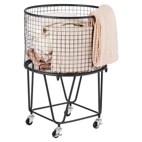 VEVOR Wäschewagen runder Wäschesammler mit 360°-Drehrädern 40 L mit 27 kg Tragkraft, Einkaufswagen aus Karbonstahl für Wäsche Einkaufen Camping Lebensmittel Gepäck, Wäschesortierer Wäschekorb