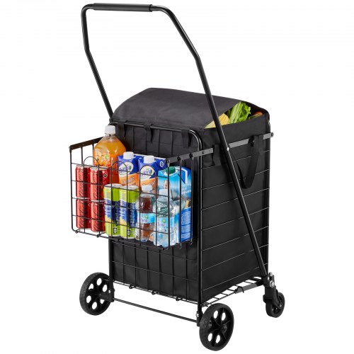 VEVOR Einkaufswagen zusammenklappbarer Einkaufstrolley mit zwei Körben & wasserfester Auskleidung & Rädern, 45,3 kg Tragkraft, 64 +10 L Einkaufsroller für Wäsche Einkaufen Camping Lebensmittel