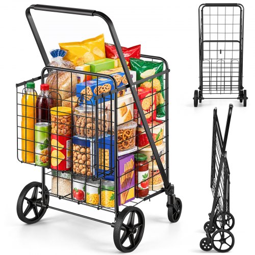 VEVOR Einkaufstrolley Einkaufswagen Klappbar 50 kg Belastbar, Einkaufsroller Handwagen Multifunktional , Shoppingtrolley Faltbar für Wäsche, Lebensmittel, Camping-Werkzeuge usw.