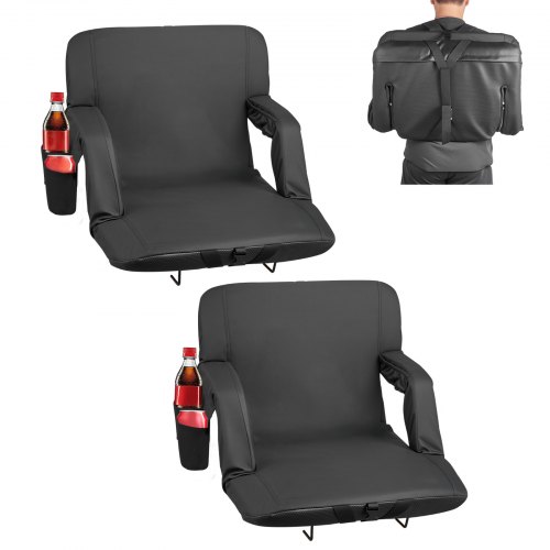 

VEVOR 2 x Stadionsitz Sitzkissen mit 6 einstellbaren Winkeln, gepolsterter Stadionstuhl (635 mm breit) mit Armlehne & Rückenlehne & Getränkehalter, Tribünensitz für Picknicks Strandsport Gaming