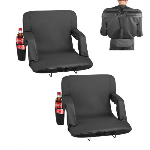 

VEVOR 2 x Stadionsitz Sitzkissen mit 6 einstellbaren Winkeln, gepolsterter Stadionstuhl mit Armlehne & Rückenlehne & Getränkehalter, Tribünensitz für Picknicks Strandsport Gaming klappbar Schwarz