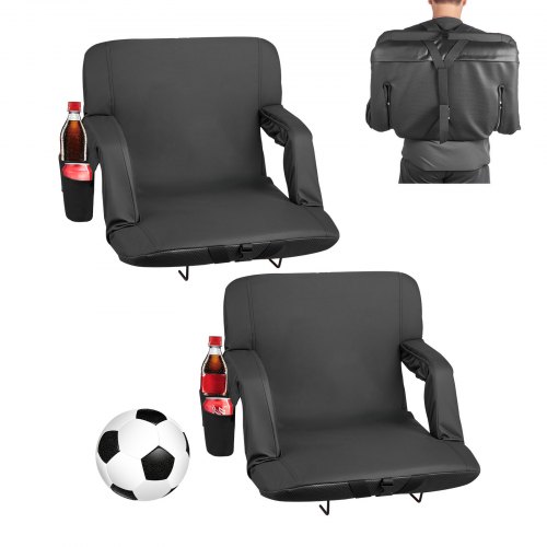 

VEVOR 2 x Stadionsitz Sitzkissen mit 6 einstellbaren Winkeln, gepolsterter Stadionstuhl mit Armlehne & Rückenlehne & Getränkehalter, Tribünensitz für Picknicks Strandsport Gaming klappbar Schwarz