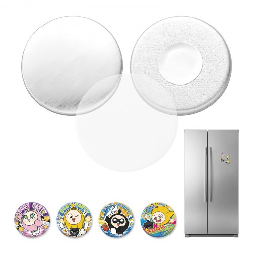 VEVOR Kühlschrankmagnete 50-tlg. 32 mm Zubehör für Buttonmaschine, Buttonrohlinge mit Magnetrückseite Metallgehäuse Transparente Mylar-Folien & Runde Blanko-Papiere für DIY Projekte