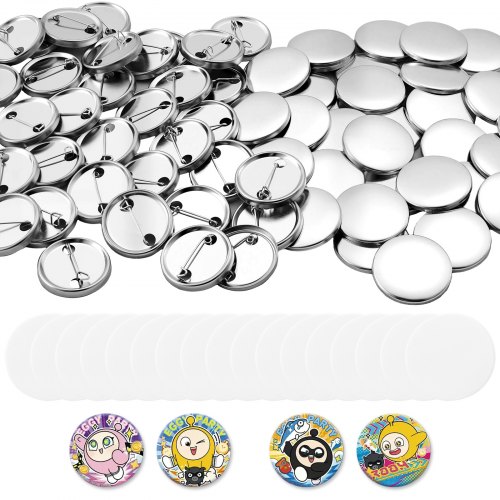 VEVOR Buttonrohlinge 200-tlg. 32mm für Buttonmaschine mit Sicherheitsnadel, Transparente Mylar-Folie & Runde Blanko-Papiere für DIY-Projekte zu Hause Schulveranstaltungen & Individuelle Studios