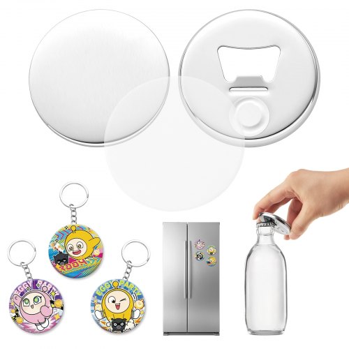 VEVOR Buttonmaschine-Zubehör 50-tlg. Set 58 mm, Kühlschrankmagnete Flaschenöffner & Schlüsselanhänger Transparente Mylar-Folien & Runde Blanko-Papiere für DIY-Projekte