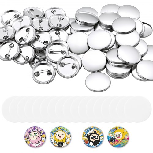 VEVOR Buttonrohlinge 200-tlg. 58mm für Buttonmaschine mit Sicherheitsnadel, Transparente Mylar-Folie & Runde Blanko-Papiere für DIY-Projekte zu Hause Schulveranstaltungen & Individuelle Studios