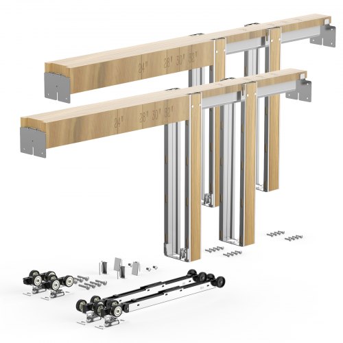 

VEVOR Schiebetürrahmen-Set für 1219–1829 mm breite & 2032 mm hohe Türen, Schiebetürsystem-Set aus verzinkter Stahl & Holz mit Zwei-Wege-Soft-Close-Mechanismus & sanftem Gleiten, für Wohnzimmer