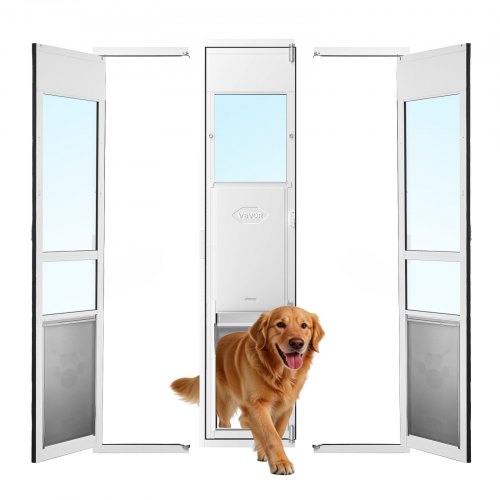 VEVOR Hundeklappe für Glasschiebetür, Hundetür Höhenverstellbar von 1927 bis 2049 mm, Rahmen aus Aluminiumlegierung mit Klappe & Schloss, für Extra Große Hunde, 180° schwenkbare Haustiertür, XL