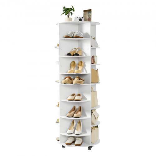 VEVOR Schuhregal Schuhschrank für 28 Paar Schuhe (7-stöckig) 360° drehbar, rollbare Schuhaufbewahrung, Schuhablage für Schlafzimmer Wohnzimmer Eingangsbereich, Weiß 588 x 588 x 1646 mm