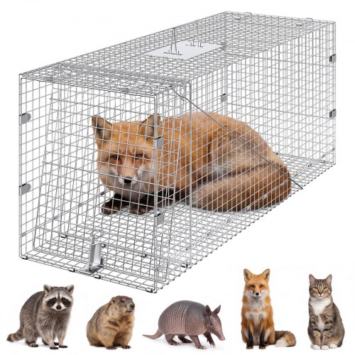 VEVOR Marderfalle, 1067 x 406 x 457 mm Lebendfalle aus verzinktem Eisen, faltbare Tierfalle mit Griff Drahtfalle für streunende Hunde, Gürteltiere, Waschbären, Murmeltiere, Füchse
