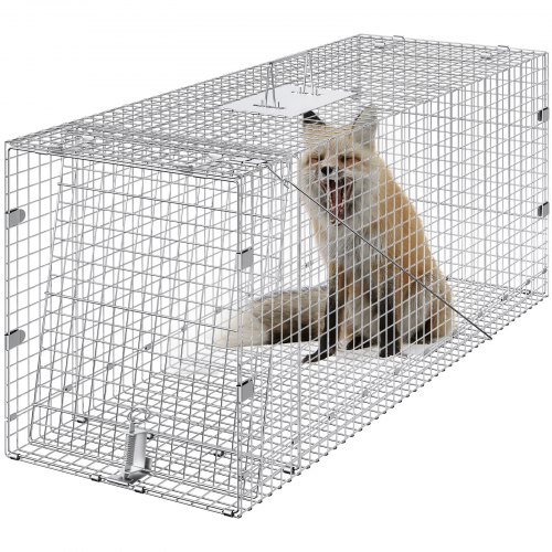 VEVOR Käfigfalle für lebende Tiere, 127 x 50 x 66 cm, humane Katzenfalle aus verzinktem Eisen, faltbare Tierfalle mit Griff für streunende Hunde, Gürteltiere, Waschbären, Murmeltiere, Füchse