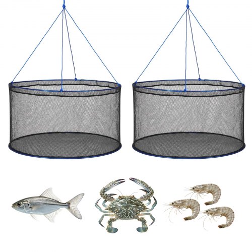 

VEVOR Faltbare Köderfischreusen 2er-Set, Tragbare Fishfallen zum Hochziehen von Krabben und Fischen, Krabbensenke mit Seilen, Ködertaschen und Tragetasche, für Elritzen Flusskrebse Garnelen Krabben