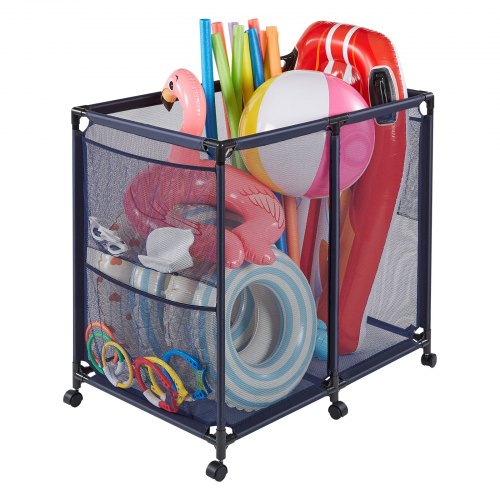 VEVOR Pool-Aufbewahrungsbehälter 93,5 x 61 x 90,4 cm, Aufbewahrungsbox für Pools mit 6 Rollen, Netz-Organizer mit Metallrahmen & Seitentaschen, Organisationskorb für Pool-Nudeln Schwimmausrüstung