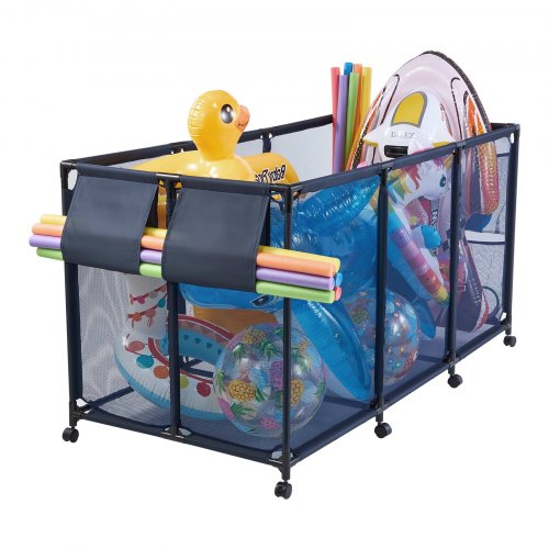 VEVOR Pool Aufbewahrungsbehälter 1755x815x890 mm, Organizer mit Seitentaschen, Metallrahmen, Netzkorb, Aufbewahrungsbox, Organisationskorb, Aufbewahrungskorb, Aufbewahrungswagen für Poolspielzeug