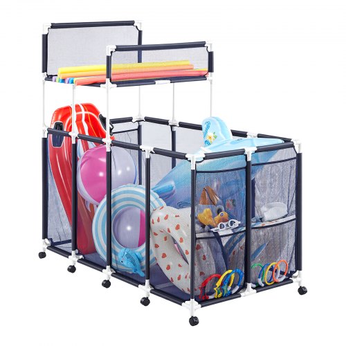 VEVOR Pool Aufbewahrungsbehälter 169x85x165 cm, Organizer mit Seitentaschen, PVC-Rahmen, Netzkorb, Aufbewahrungsbox, Organisationskorb, Aufbewahrungskorb, Aufbewahrungswagen für Poolspielzeug