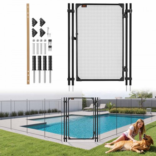 VEVOR Poolzaun Tor 1,2x0,75 m, Tür für Poolschutzzaun Kinderschutzzaun, Sicherheitstor-Set mit Metallriegel, 352 g/m² Teslin-PVC-Gewebe, Vierkantrohr, Abschließbar, für Schwimmbecken, Schwarz