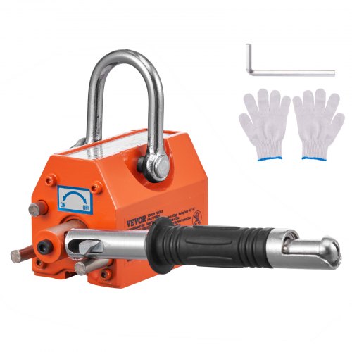 VEVOR Lasthebemagnet Kranmagnet (100 kg Tragfähigkeit, 250 kg Zugkraft, -40 bis 80 ℃), 4 Stk. Magnete Handgesteuertes Gabelanheben Magnetlifter Magnetheber Gelb Neodymium Lifting Magnet Werkzeug