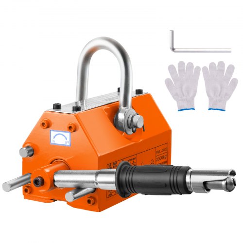 VEVOR Lasthebemagnet Kranmagnet (2000 kg Tragfähigkeit, 5000 kg Zugkraft, -40 bis 80 ℃), 14 Stk. Magnete Handgesteuertes Gabelanheben Magnetlifter Magnetheber Gelb Neodymium Lifting Magnet Werkzeug