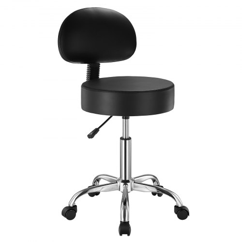 VEVOR Sattelhocker Rollhocker 204 kg belastbarer höhenverstellbarer (84-100 cm) Drehhocker Arbeitshocker mit Rückenlehne, PU-Leder-Drehsattelstuhl für Salon Spa Massage Klinik Schwarz