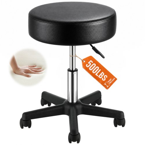VEVOR Rollhocker mit Rollen, 181 kg Gewichtskapazität, Höhenverstellbar, Hocker mit Ultradickem Sitzkissen, Drehhocker für Salon, Bar, Zuhause, Büro, Medizin, Massage, Schwarz