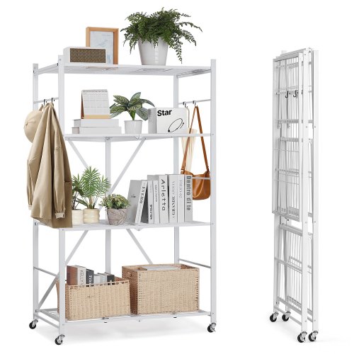VEVOR 4 Etagen Klappregal Faltregal Schwerlastregal Faltbar 53x91x152cm Weiß