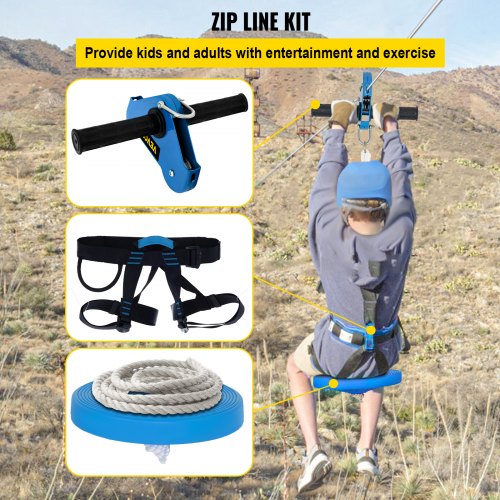 30M Backyard Zip Line Kit Seilrutsche Seilbahn mit Weichem Rohr & Federbremse 