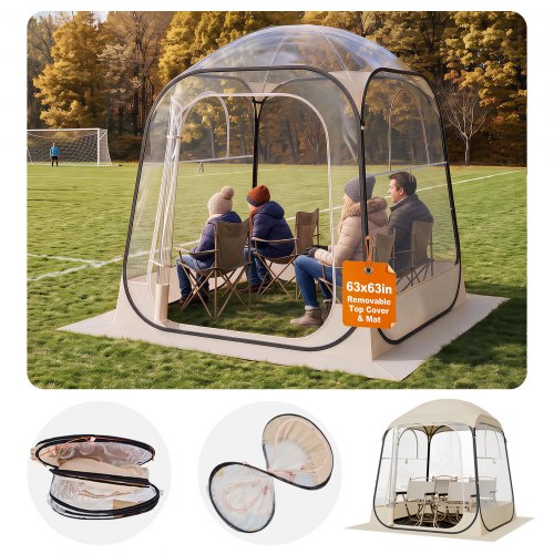 VEVOR Transparentes Zelt, 160x160x182 cm, Pop-up-Zelt für 2–4 Personen, Sportzelt mit Bodenmatte & oberer Abdeckung, Outdoor-Bubble-Zelt, Campingunterstand für Veranstaltungen, Angeln, Jubeln