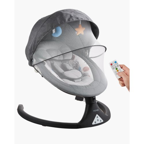 VEVOR Babyschaukel, 5-Gang-Babywippe mit 3 Sitzpositionen, tragbare Babyschaukel mit PVC-Touchpanel, Fernbedienung, Bluetooth, 10 Liedern & Moskitonetz für Neugeborene von 0–9 Monaten/0–9kg