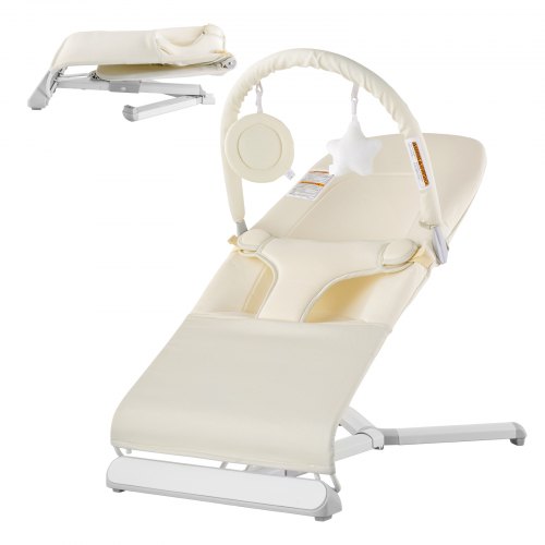 VEVOR Babywippe, klappbarer Wippensitz für Babys von 0–9 Monaten, Wippenstuhl mit 2 Liegewinkeln & drehbarem Spielzeugbügel, Babyschaukel mit Reisetasche für drinnen & draußen, 685x410x600mm Beige