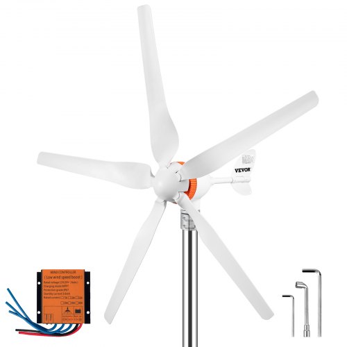 VEVOR Windkraftanlage 300W Windgenerator 18A Windturbine 5-Nylonfaser-Klingen Wind Stromerzeuger 3-Phasen-Wechselstrom-Permanentmagnet Generator MPPT-Controller ideal für Schiffen Booten Hinterhöfen