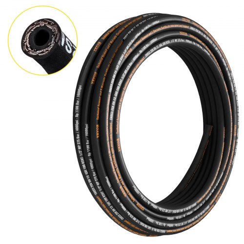 VEVOR Hydraulikschlauch 1/2 Zoll x 30,5 m, Gewickelter Hydraulikschlauch 4000 PSI, Gummi-Hydraulikschlauch mit 2 Hochfesten Stahldrahtgeflechten, Bulk-Hydraulikschlauch -20 ℃ bis 140 ℃