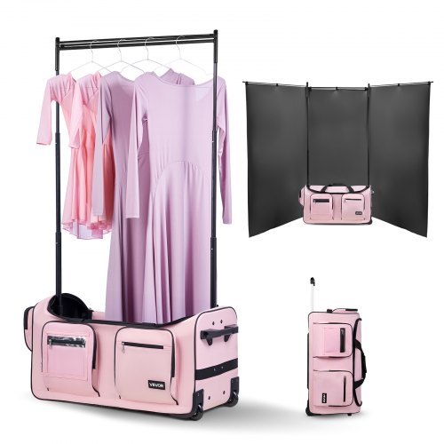 

VEVOR Tanztasche mit Kleiderständer, 736,6 mm, Rollkoffer, mit Rollen, USB-Anschluss, höhenverstellbarer Kleiderstange & Sichtschutzvorhang, ideal für Reisen & Wettkämpfe, Pink