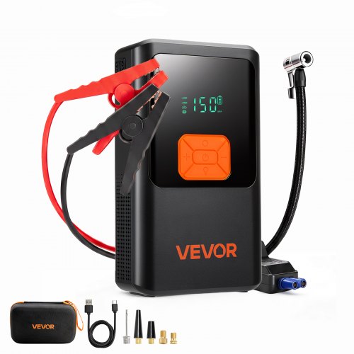 VEVOR Starthilfe Powerbank 4000 A Tragbarer Starthilfegerät Starter Booster für 9 L Benzin & 8 L Dieselmotoren, 150 psi Reifendruck, LED-Taschenlampe, ABS-PC-Gehäuse, Verpolungs- und Kurzschlussschutz