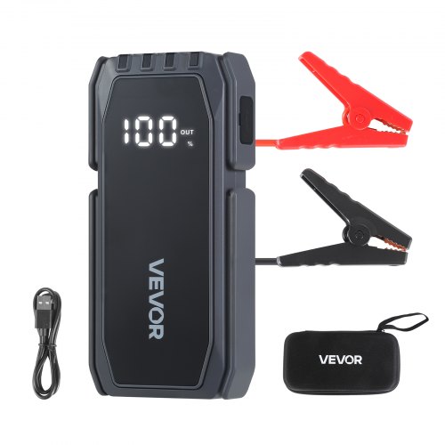 VEVOR Starthilfe Powerbank, Starthilfegerät 1500A Spitzenstrom mit LED-Taschenlampe & Kabel für Motor bis zu 6L Benzin/4L Diesel, Tragbarer Booster mit Schnellladung & Sicherheitsschutz für Notfall