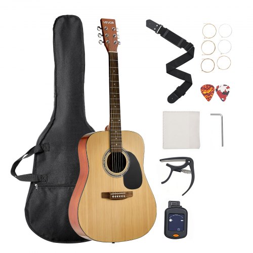 VEVOR Dreadnought Akustik Gitarre 41 in / 1041,4 mm Anfängerpaket für Erwachsene Natur