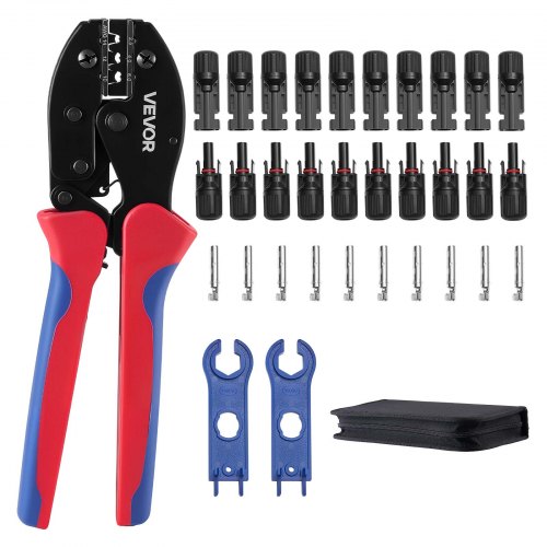 VEVOR Solar Crimpzange Set für 2,5-6 mm², Crimpwerkzeug mit Metrischen & AWG-Markierungen, inkl. Solar-Steckverbindern, Kabelverbindern, Schraubenschlüsseln & Aufbewahrungskoffer