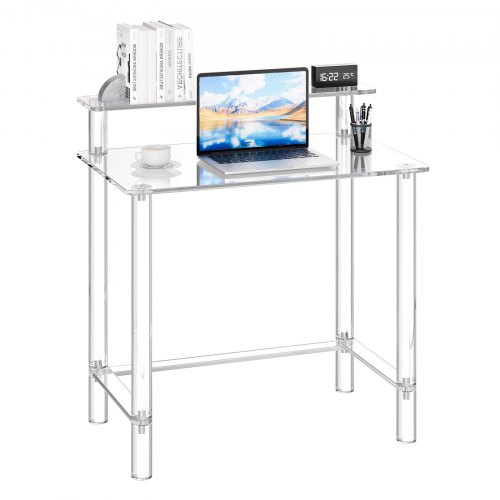 

VEVOR Acryltisch Computertisch 2-stufiger Bürotisch mit Monitorständer, moderner Schreibtisch (60 kg belastbar) für Schlafzimmer Büro Arbeitszimmer Garderobe, 50 x 80 x 88 cm (transparent)