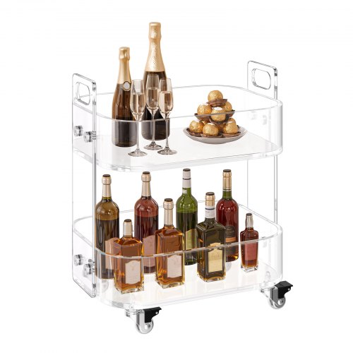

VEVOR Rollwagen Servierwagen 2-stufiger mobiler Beistellwagen, moderner rollender Acrylwagen mit Stauraum, transparenter Nachtwagen als Beistelltisch, für Wohnzimmer Schlafzimmer Bar Büro