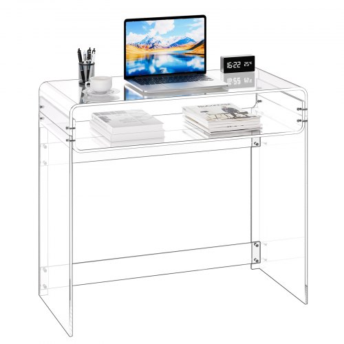 VEVOR Acryltisch Schreibtisch 2-stufiger, durchsichtiger Eingangtisch mit Ablage, moderner rechteckiger Computertisch, dicker Schreibtisch für Schlafzimmer Büro Wohnzimmer 40 x 85 x 75 cm