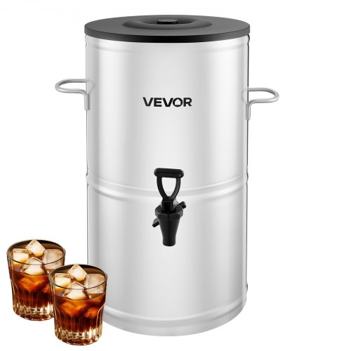 VEVOR Eisteespender Getränkespender aus 304 Edelstahl 15 L Getränkedispenser mit Zapfhahn & Griff, geeignet für heiße und kalte Getränke, für Eistee, Kaffee, Wasser in Cafés und Restaurants