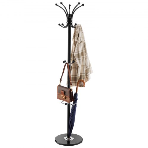 VEVOR Garderobenständer, 176 cm, Kleiderständer mit Schirmhalter, stabiler Marmorsockel und 14 Haken, Jackenständer für Eingangsbereich, Wohnzimmer, Kleiderbügel für Hüte, Schals, Taschen