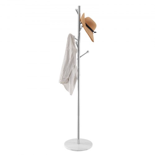 VEVOR Garderobenständer Kleiderständer mit stabilem Marmorsockel 8 Haken 173cm