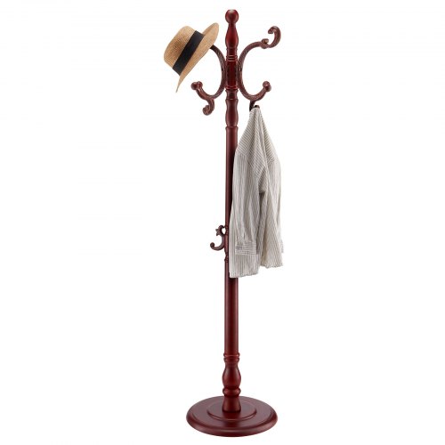 VEVOR Garderobenständer Kleiderständer aus Holz Jackenständer 11 Haken 176cm