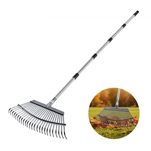 VEVOR Laubrechen, 25 Zinken, Gartenrechen für Rasen mit 465 mm breitem Kopf & 92–180 cm verstellbarer Stange, Fächerbesen zum Entfernen kleiner Blätter für Gartenarbeit, Camping, Hof, Gras